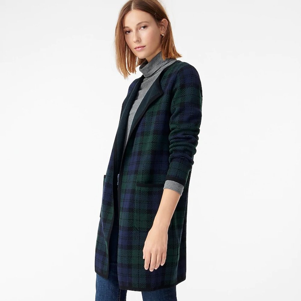 J. Crew Juliette Collarless Sweater - Black Watch Tartan/XS